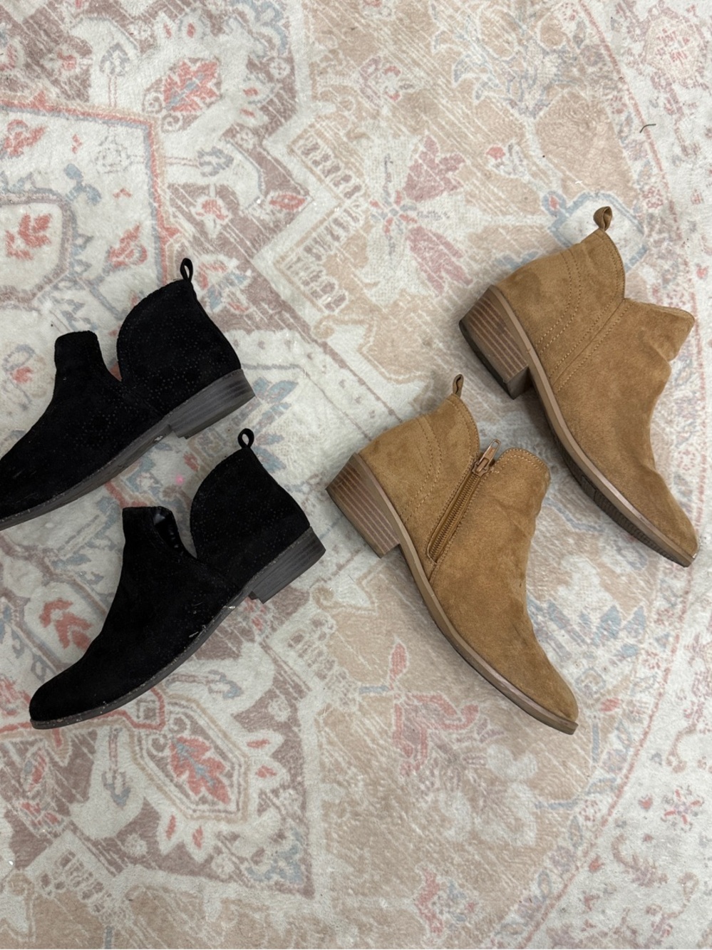 Pair of Suede Ankle Boots in Black and Cognac